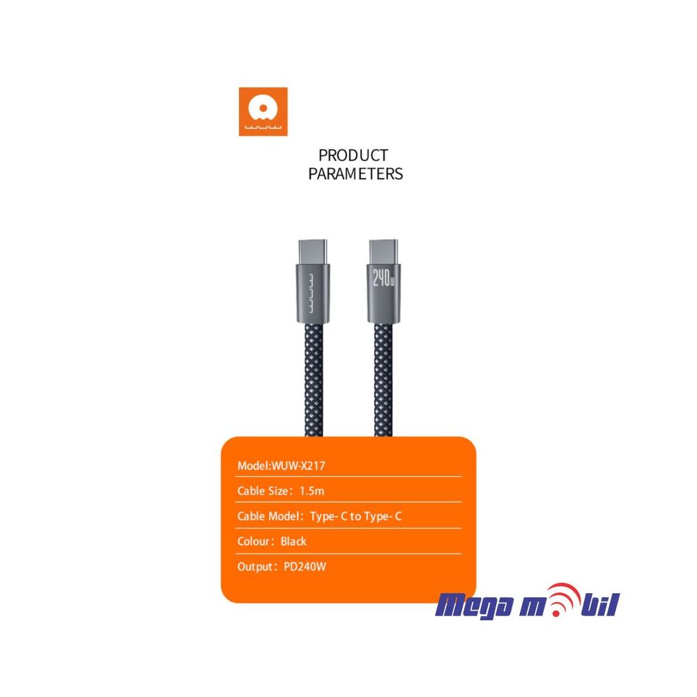 Data Kabel Type C PD WUW-X217 240W 1.5m FAST black